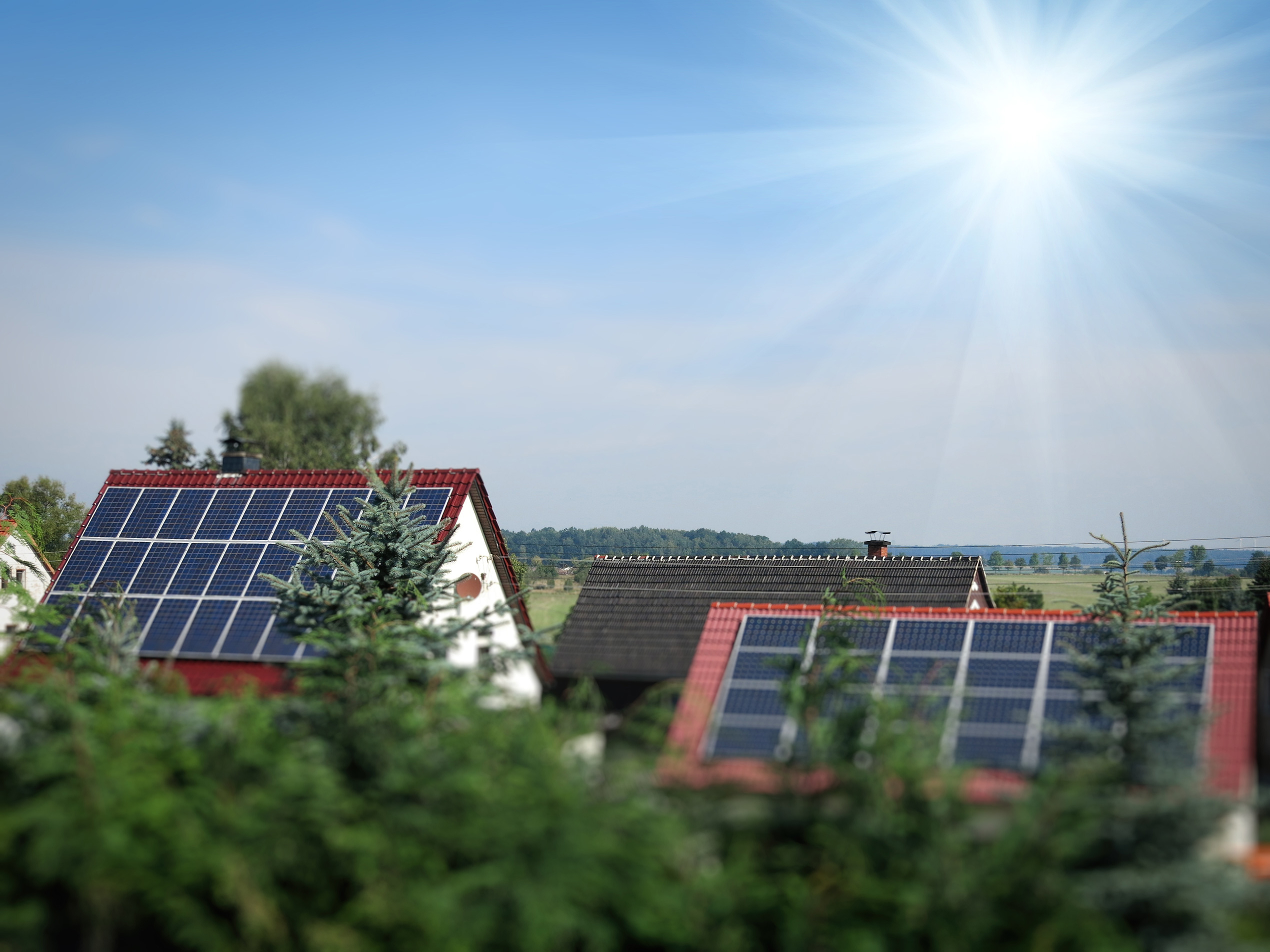 low-rise residential homes with solar panels