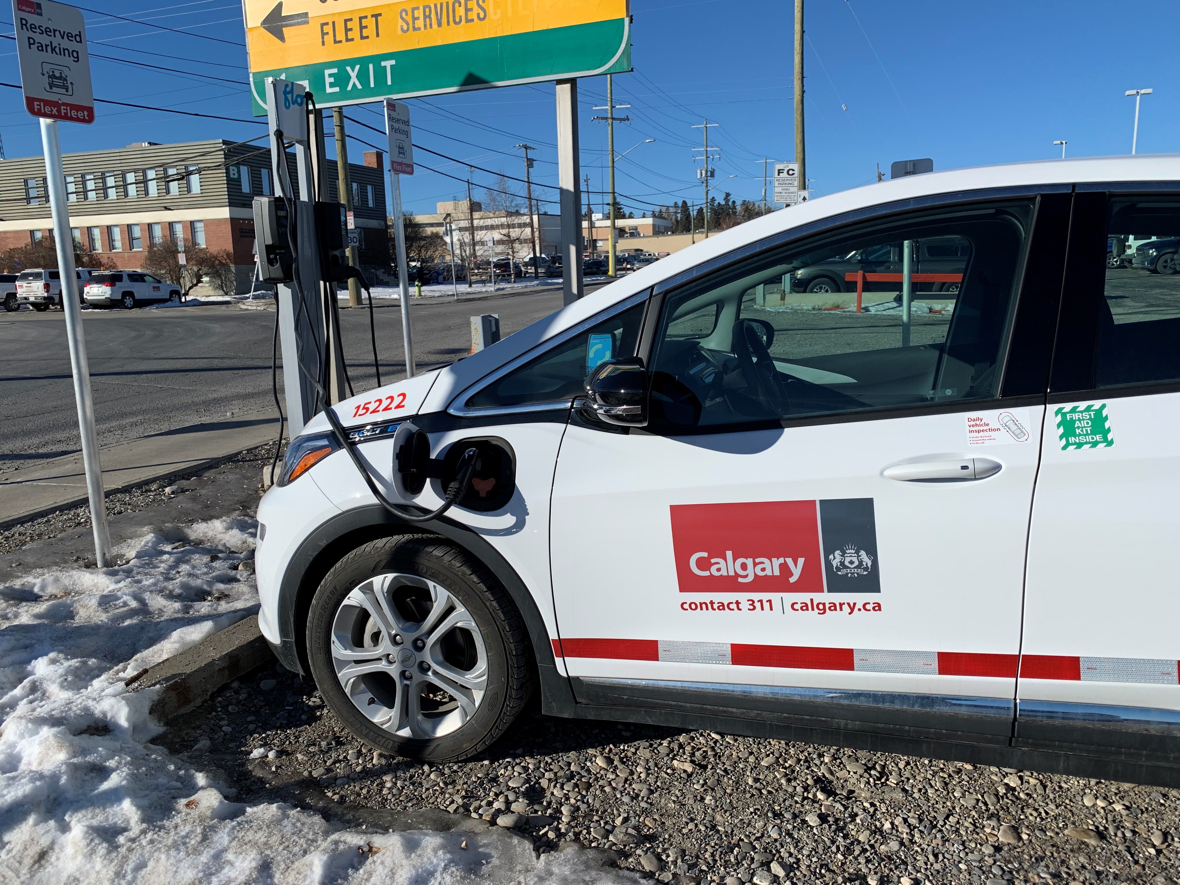One of calgary's new EV's at a charging station