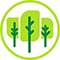 Icône de trois arbres verts ascendants, illustrant l’initiative communautaire de plantation d’arbres.
