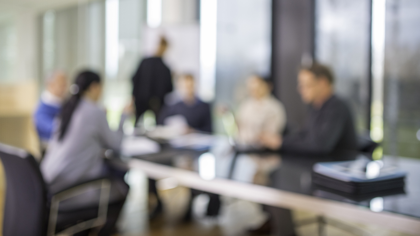 Defocused people at board meeting.