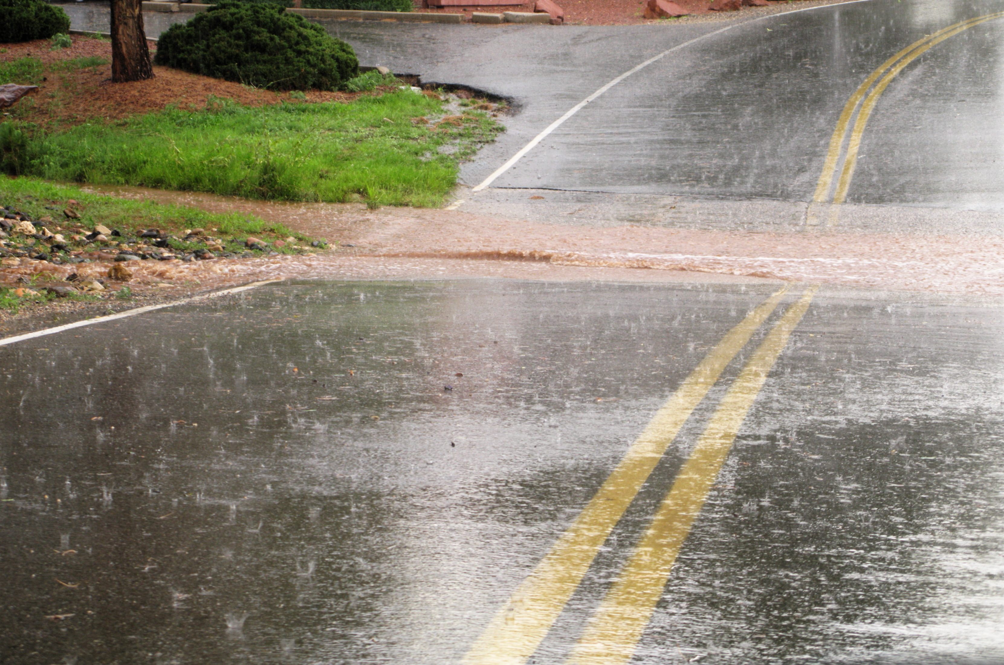 Flooded road during a hails storm.