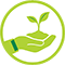 Icon of green hand holding a sapling.