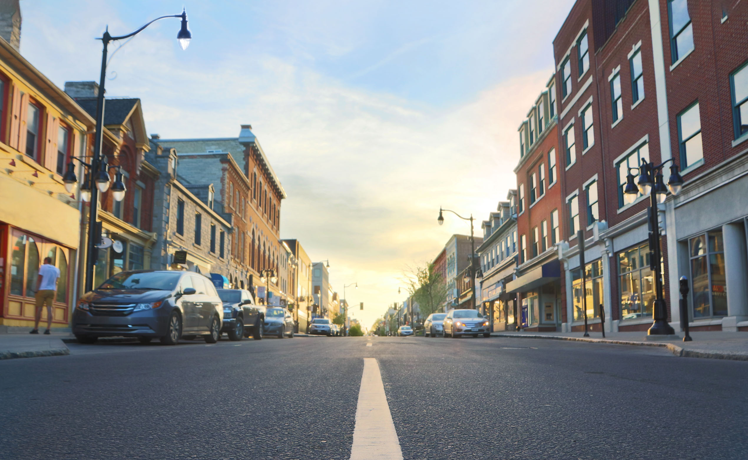 downtown Kingston, Ontario at sunset