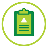 Icon of a clipboard with a triangle and writing on it