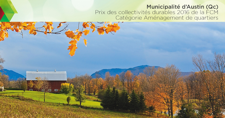 Paysage de terres agricoles en automne près d’Austin (Québec), qui a remporté un Prix des collectivités durables 2016