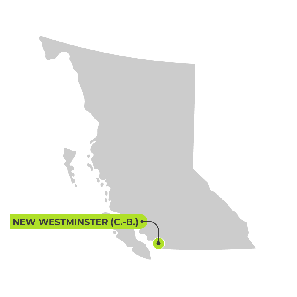 Carte de BC avec New Westminster