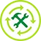 Icon of green hammers and arrows. 