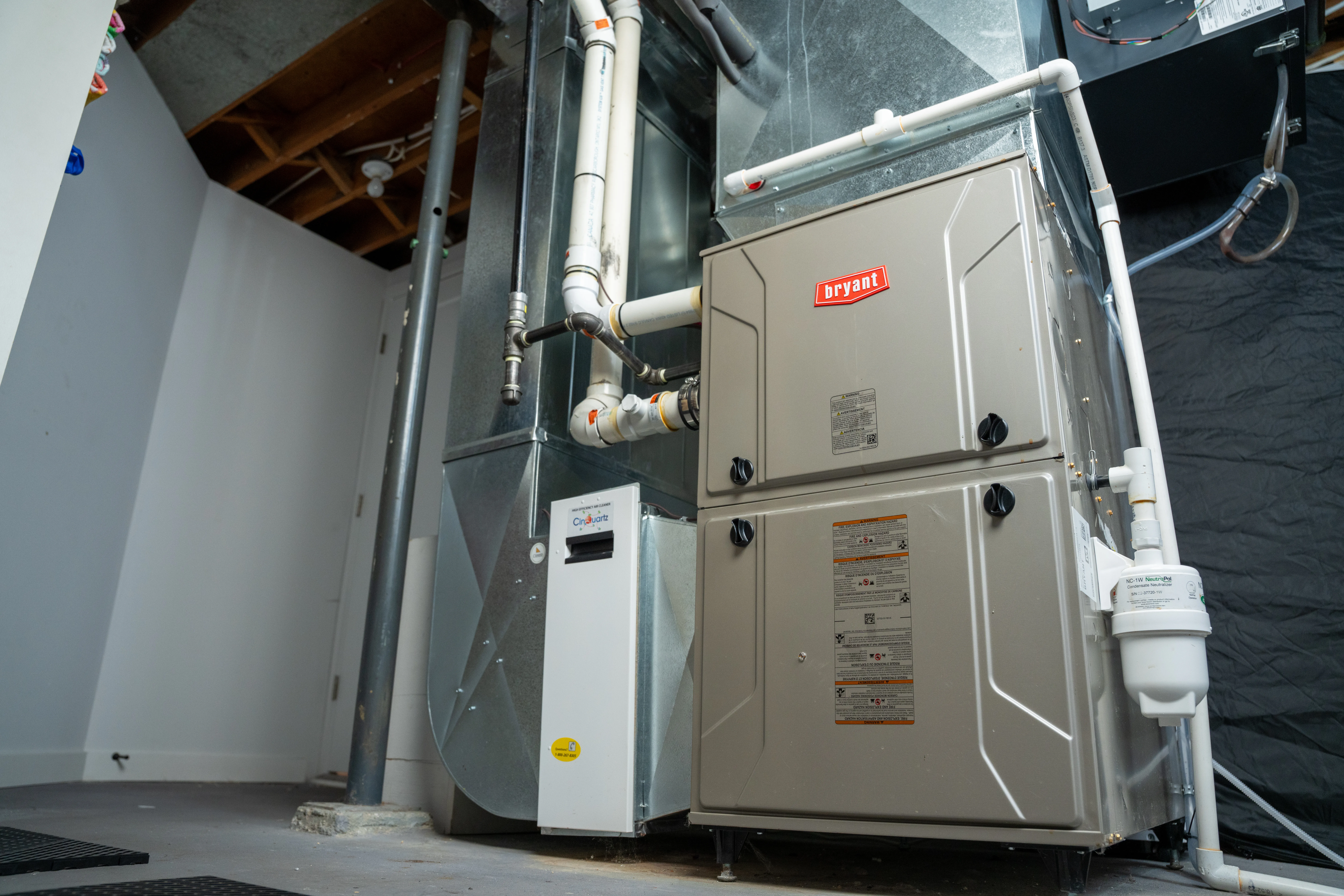 Newly installed furnace in a residential basement.