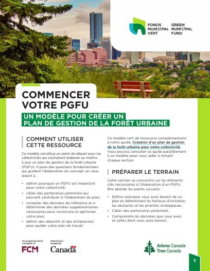 Photo de la couverture du guide de modèle d’un plan de gestion de la forêt urbaine