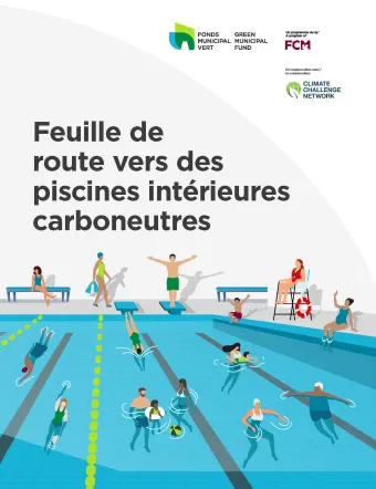 Illustration d'une piscine sur la couverture du guide Feuille de route vers des piscines intérieures carboneutres
